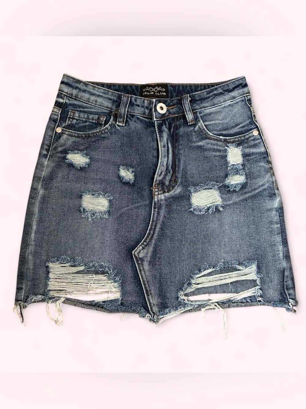Women's Distressed Light Denim Mini Skirt